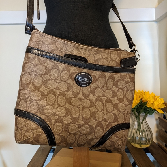 Coach Handbags - Coach Cross Body Bag with Signature Print Canvas